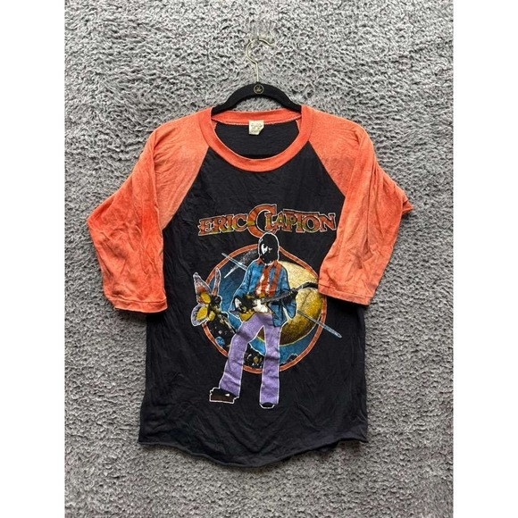 Vintage Eric Clapton American Tour 1983 Graphic Raglan T-Shirt‎ Black Size M